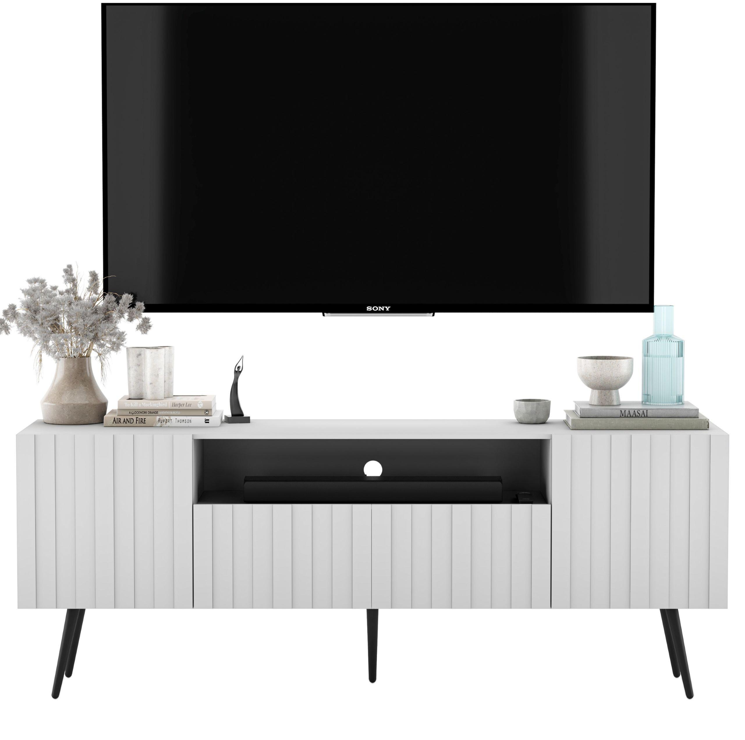 TV-SCHRANK Elpis Weiß Matt mit Metallbeine Glamour 150 cm - Schwarz/Weiß, Holzwerkstoff/Metall (150/60.5/36.5cm) - Meble Lindner