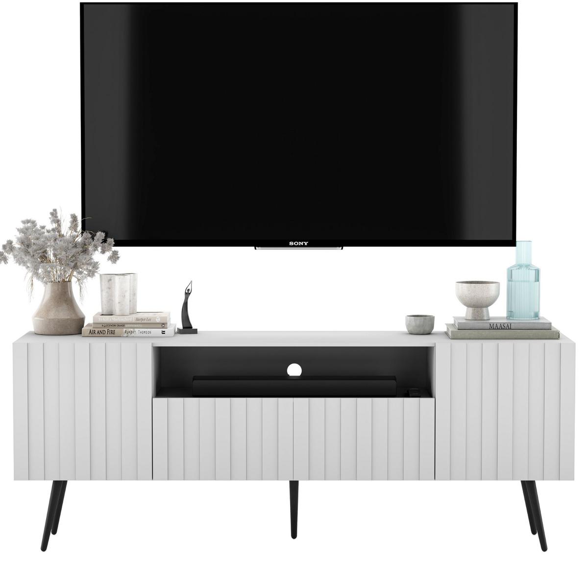 TV-SCHRANK Elpis2 Weiß Matt mit goldenen Metallbeine Glamour 150 cm - Goldfarben/Weiß, Holzwerkstoff/Metall (150/60.5/36.5cm) - Meble Lindner