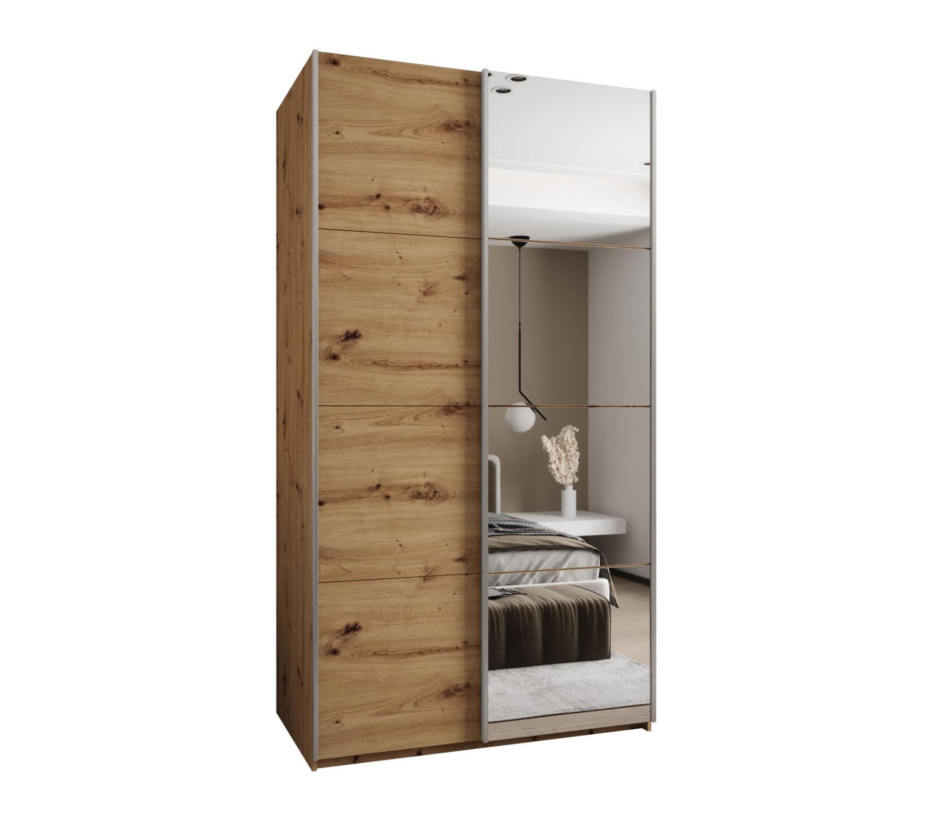 SCHWEBETÜRENSCHRANK 245,5/130/64 2-türig - Silberfarben/Eiche Artisan, Holz/Metall (130/245/64cm) - Abiks Möbel