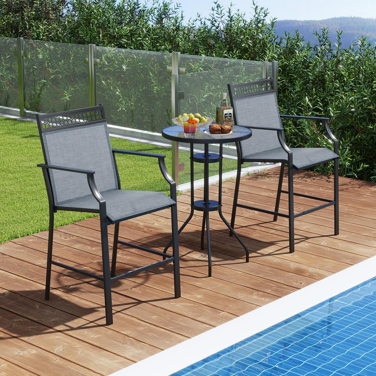 GARTENSTÜHLE Blau(2er-Set) - Blau, Metall (66/114/62cm) - COSTWAY