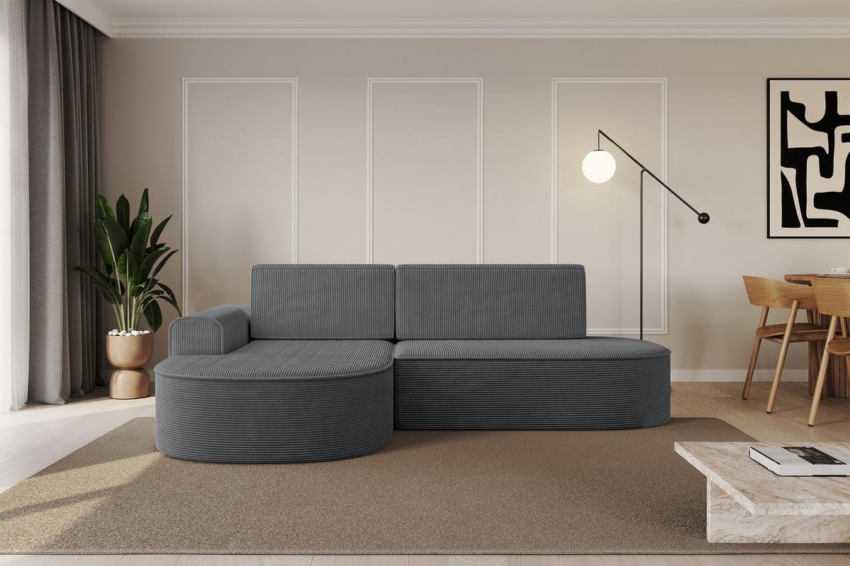 ECKSOFA mit Schlaffunktion und Bettkasten Ottomane Links MARI-L1-S - 283x167x73 cm Dunkelgrau Cord - Alufarben/Schwarz, Holzwerkstoff/Kunststoff (283/167cm) - ALTDECOR