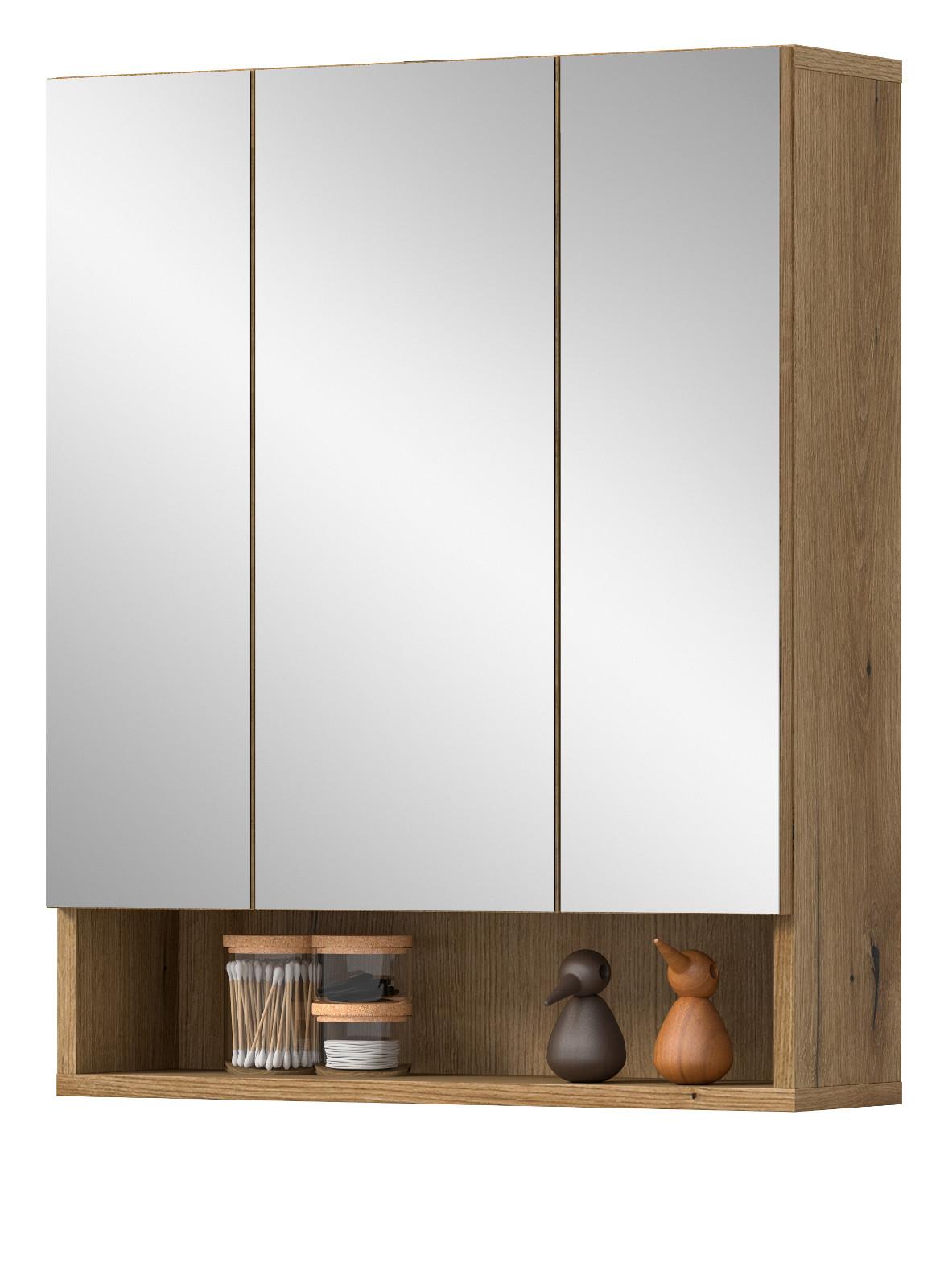 SPIEGELSCHRANK Eiche Evoke 3-türig 60 cm, Badezimmer Schrank mit 10 Fächern - Eichefarben, Glas/Holzwerkstoff (60/74/18cm) - Inn.Furn