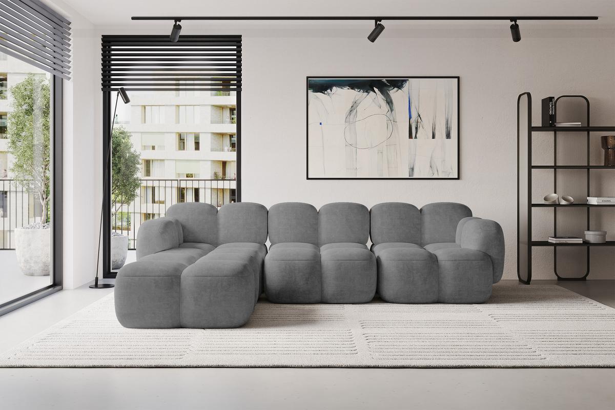 ECKSOFA modulares Sofa Links Miko-L2 302x205x75 Grau Velours - Schwarz/Grau, Holzwerkstoff/Kunststoff (302/205cm) - ALTDECOR