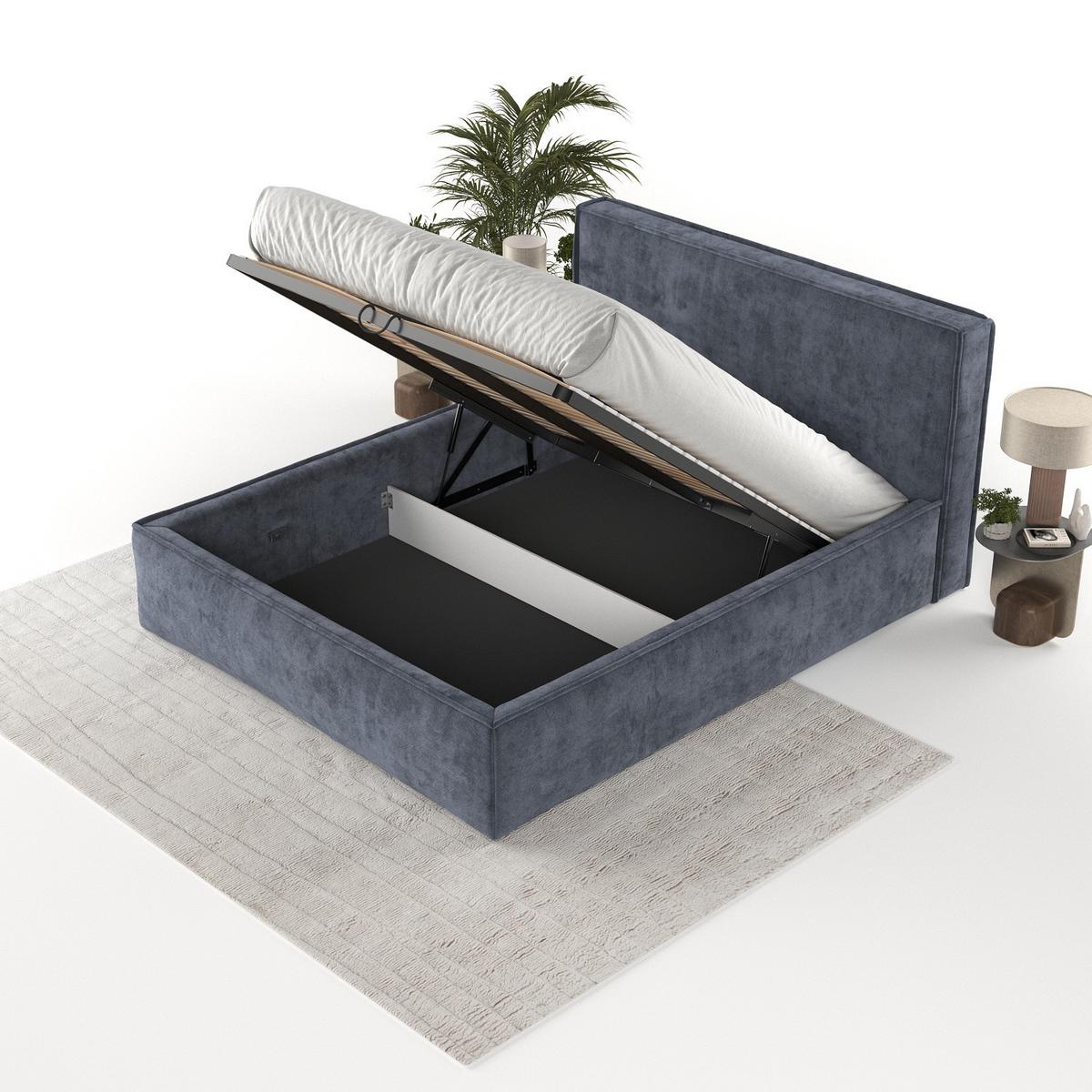 POLSTERBETT Sato mit Stauraum 120/200 cm Dunkelblau im Terra NW Stoff - Blaugrau/Schwarz, Holz/Holzwerkstoff (120/200cm) - AltaBeds