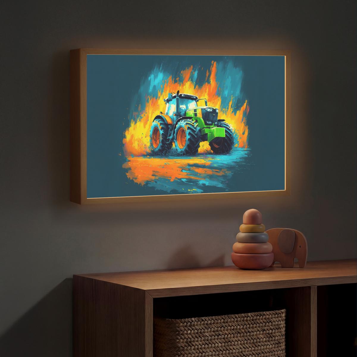 NACHTTISCHLAMPE MIT AKKU Abstrakt - Traktor - Grün 60x40 cm - Dunkelblau, Holzwerkstoff (8/60/40cm) - OnlyWow