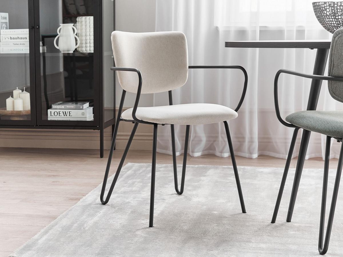 ESSZIMMERSTUHL 2er-Set Polsterbezug Weiß Elko - Weiß, Textil/Metall (45/80/54cm) - Beliani