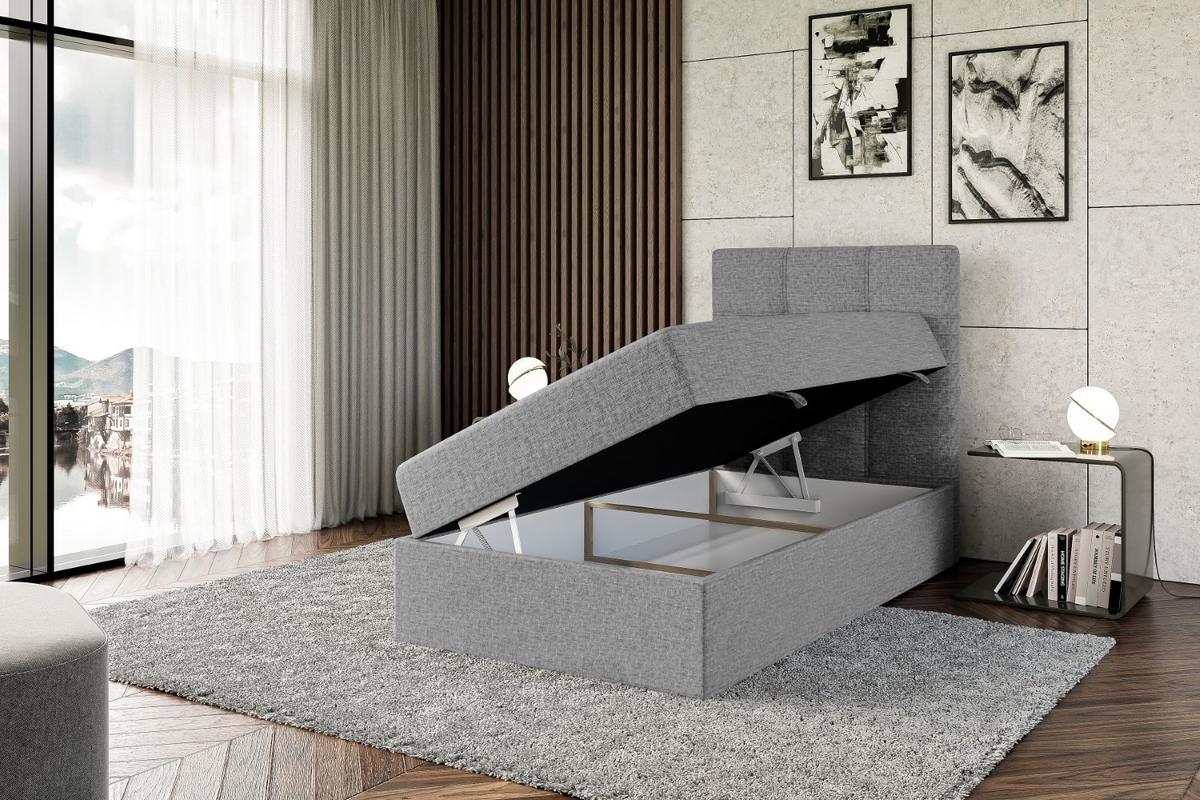 BOXBETT mit Matratze H4 und Lattenrost - MARCE - 90x200 - Rechts - H4 - Grau - Grau, Holzwerkstoff (90/200cm) - ALTDECOR