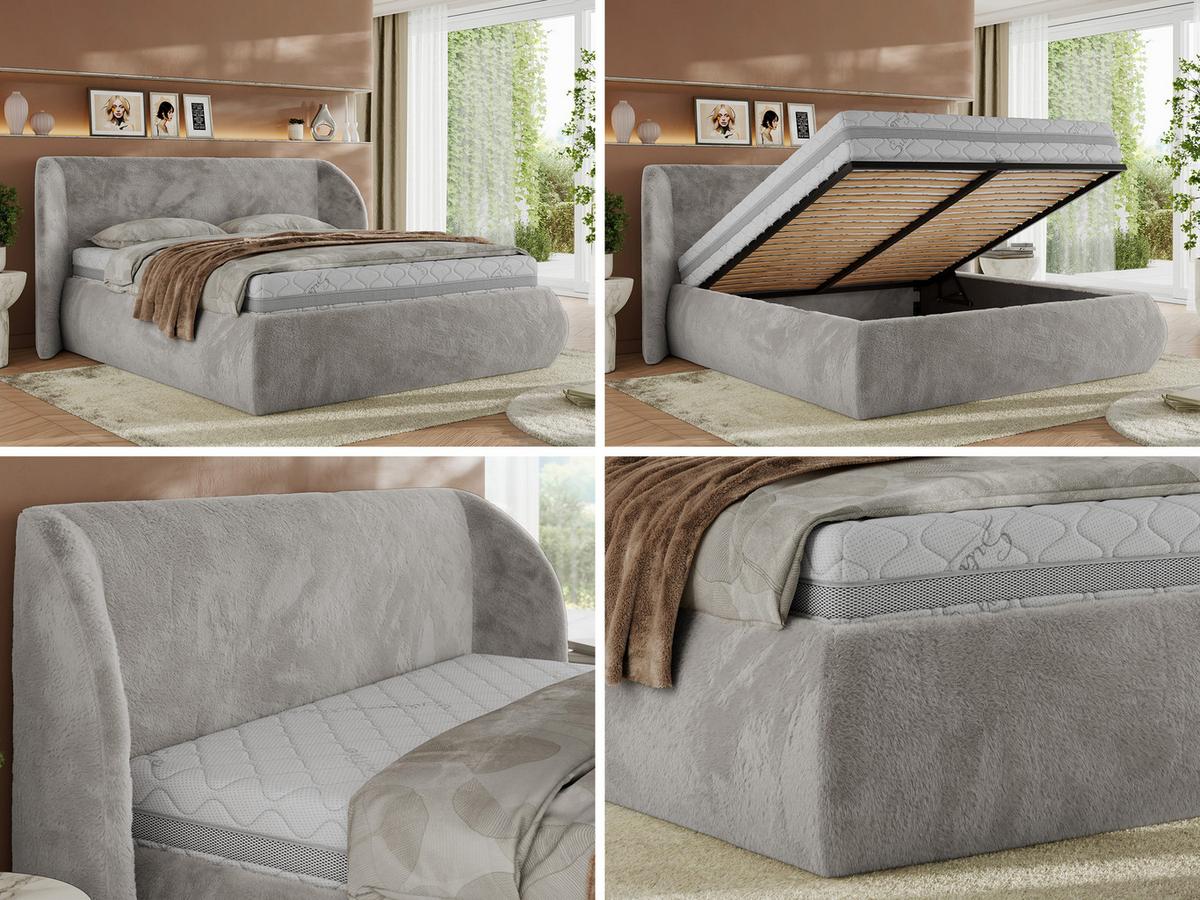 POLSTERBETT CAELA CLASSIC 140/200 - Hellgrau Plüsch - Multipocket-Matratze - Hellgrau, Textil (140/200cm) - MKS