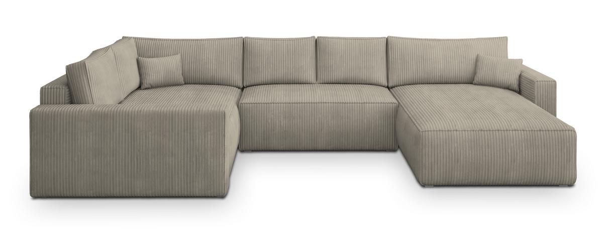 WOHNLANDSCHAFT VELAMI L-S Beige Kordstoff mit Schlaffunktion - Beige, Holz (365/83/194cm) - MASSENO