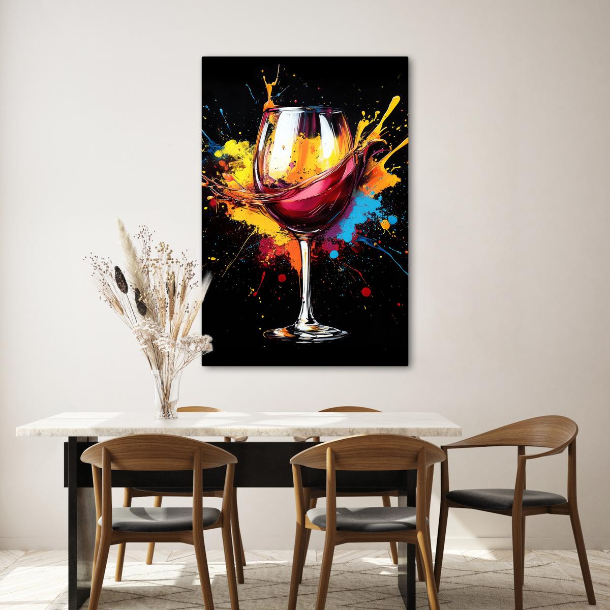 LEINWANDBILD Wein - Glas - Graffiti - Getränk - Rot - Farbe Deko XXL 80x120 cm - Weinrot, Textil (80/120cm) - MuchoWow