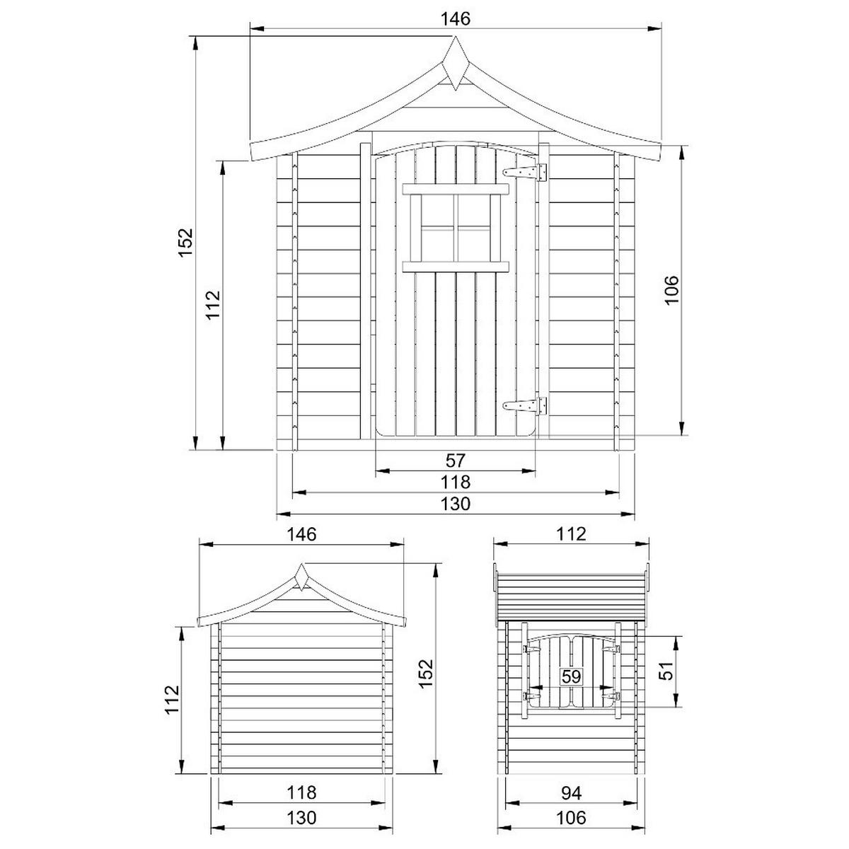 KINDERSPIELHAUS aus Holz - B112xL146xH152 cm/1,1m2 - M550-1 - Beige, Holz (146/152/112cm) - Timbela