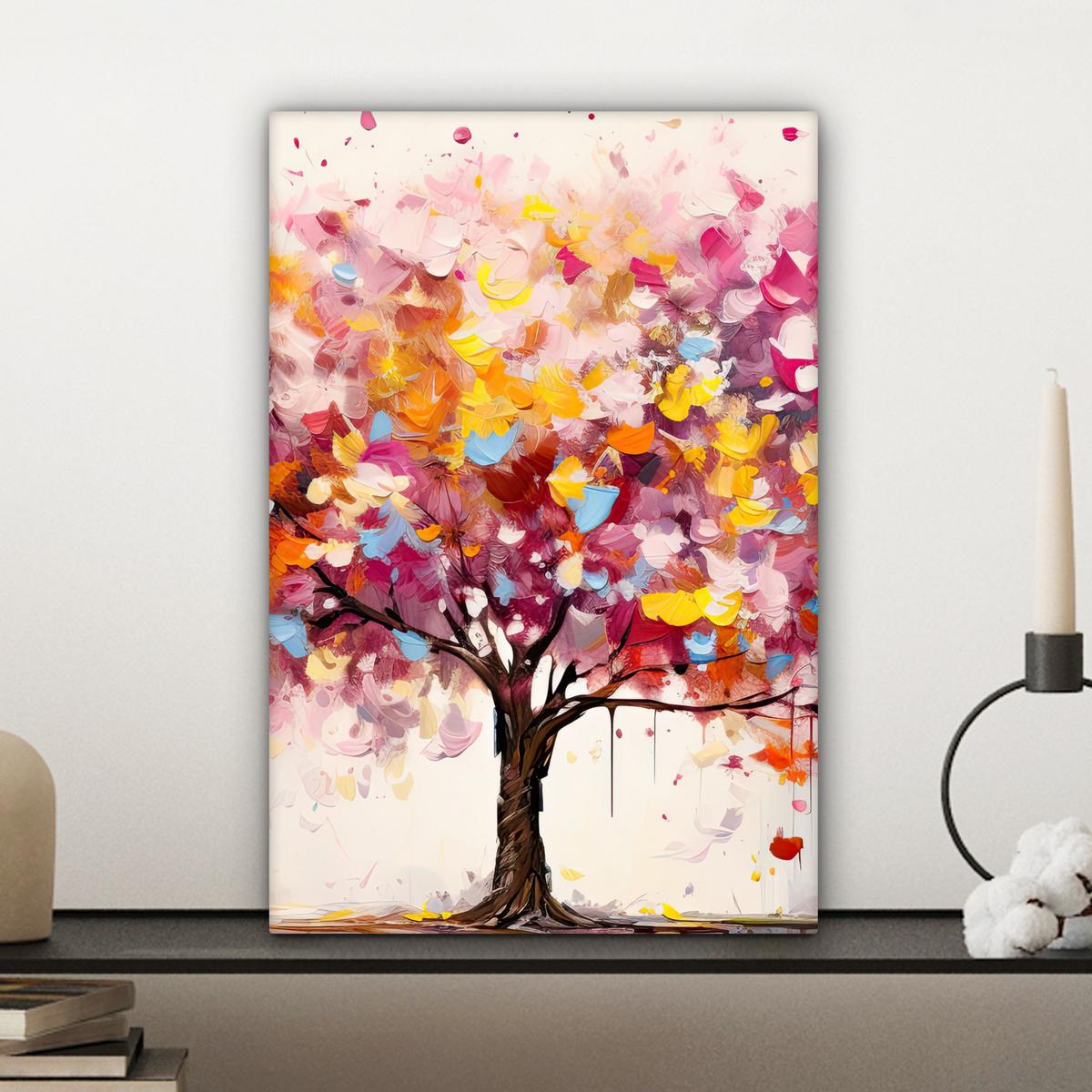 LEINWANDBILD Aquarell - Baum - Kunst - Abstrakt Deko Wohnzimmer 20x30 cm - Rosa, Textil (20/30cm) - MuchoWow