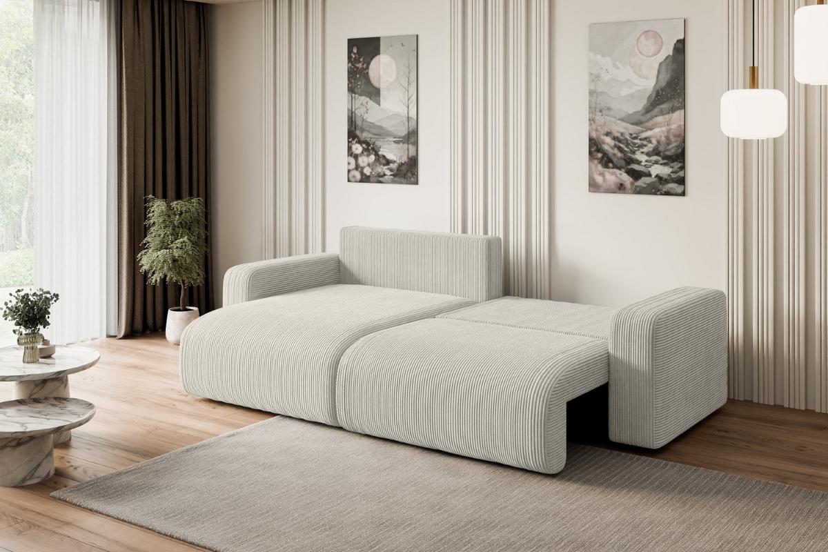 ECKSOFA mit Schlaffunktion und Bettkasten KLEEA-L - 247x143x83 cm Creme Cord - Hellgrau/Creme, Holzwerkstoff/Kunststoff (247/143cm) - ALTDECOR