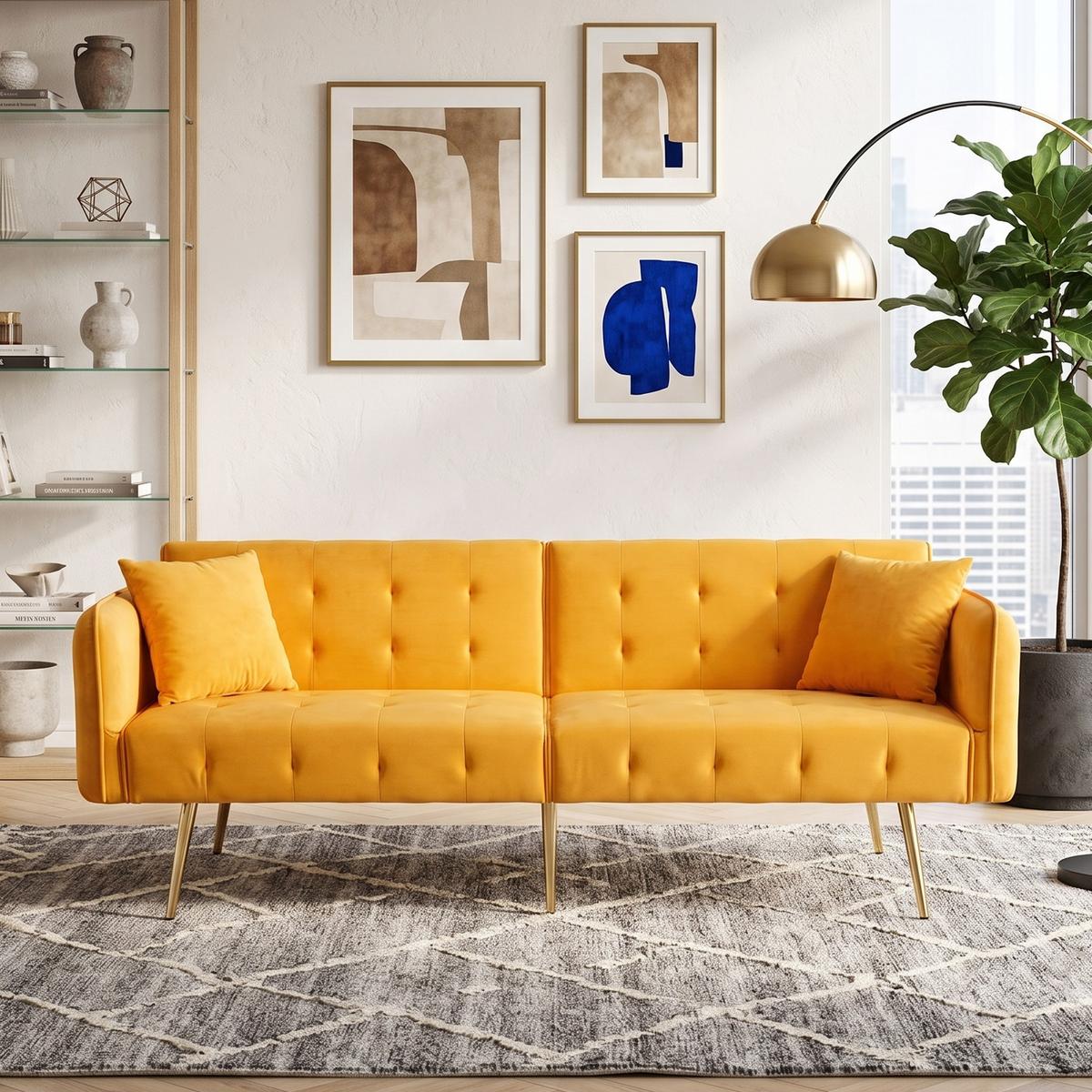 SCHLAFSOFA 2-in-1 Funktion Velours - Gelb, Kunststoff (178/70/82cm) - Urban Meuble