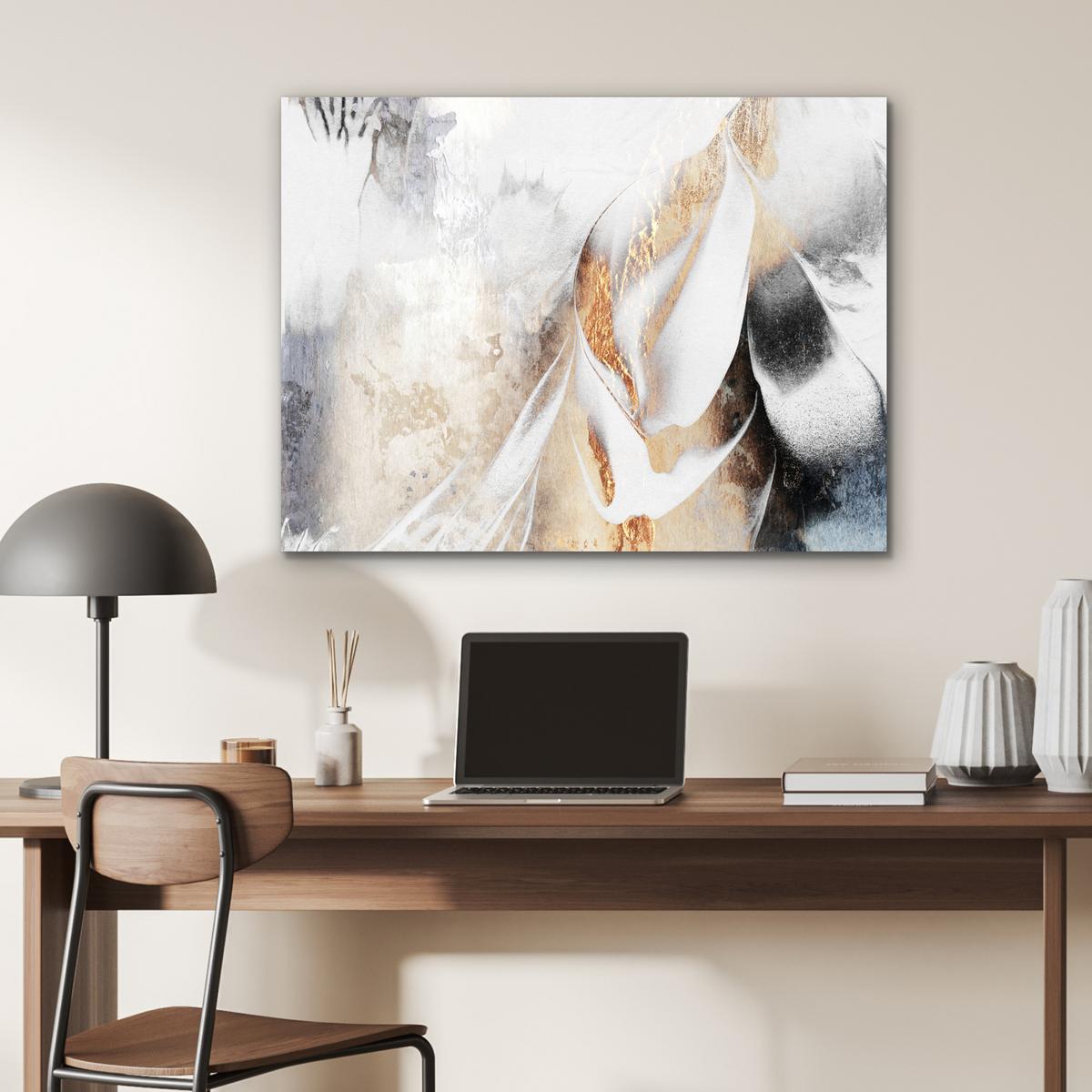 METALLBILD Luxus - Abstrakt - Gold - Weiß 80x60 cm - Goldfarben, Metall (80/60cm) - MuchoWow