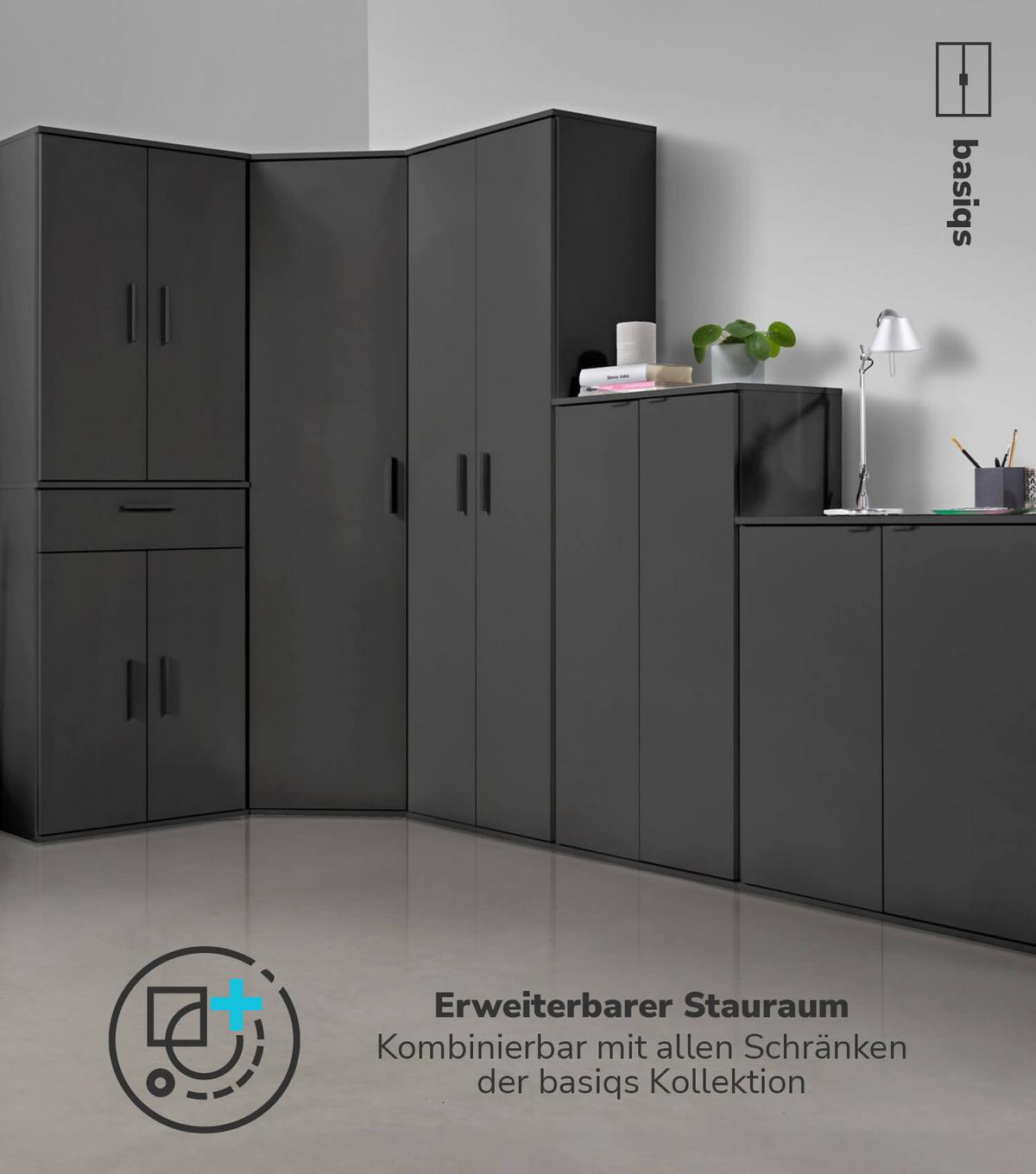 MEHRZWECKSCHRANK Der Lange - Anthrazit/Schwarz, Holzwerkstoff (60/180/34cm) - Mokebo