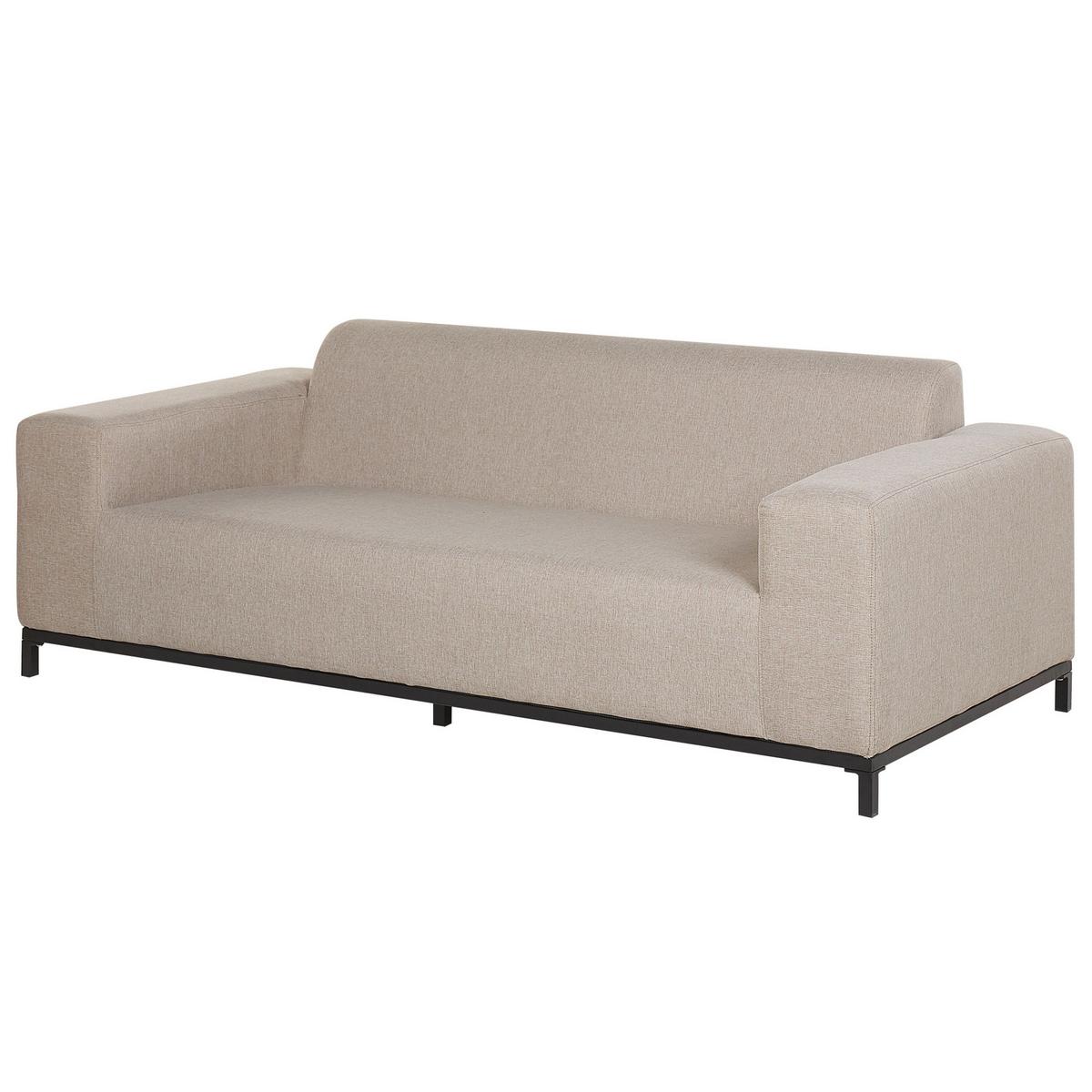 GARTENSOFA 3-Sitzer beige/schwarzes Gestell Rovigo - Beige/Schwarz, Textil (186/68/84cm) - Beliani