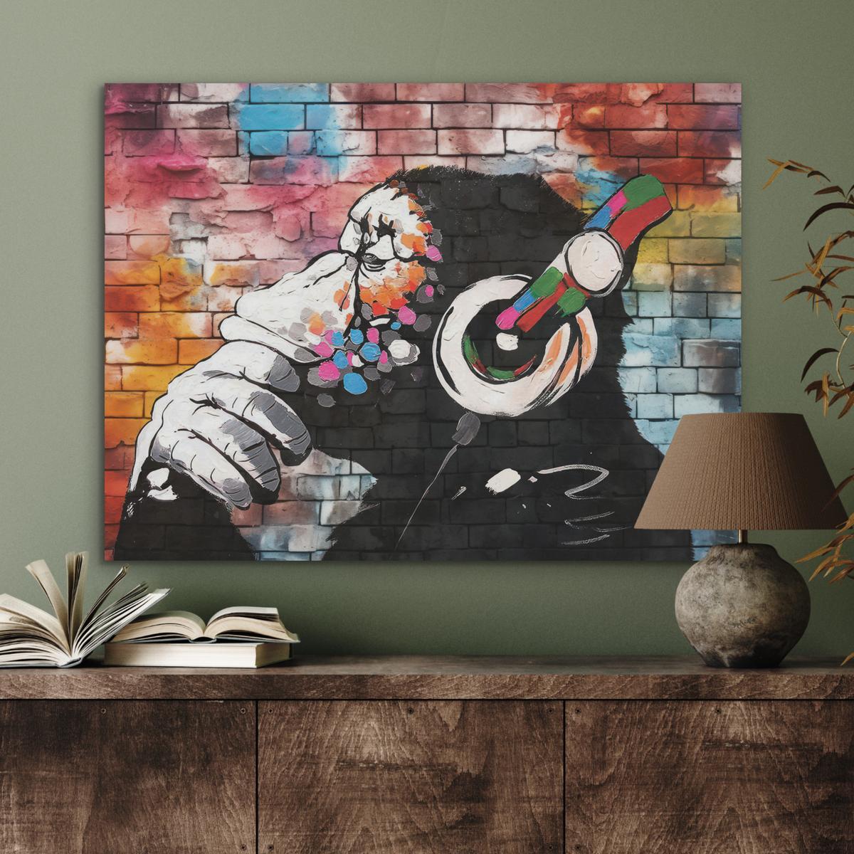 AKUSTIKBILD Affe - Graffiti - Musik Gemälde 80x60 cm - Multicolor, Kunststoff (80/60/0.9cm) - MuchoWow