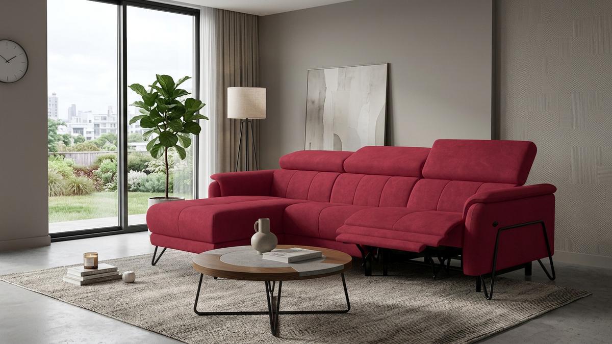 ECKSOFA RODEN 4-Sitzer mit Relax, rostrot, Veloursstoff - Rot, Holz/Textil (268/92cm) - Wozimo