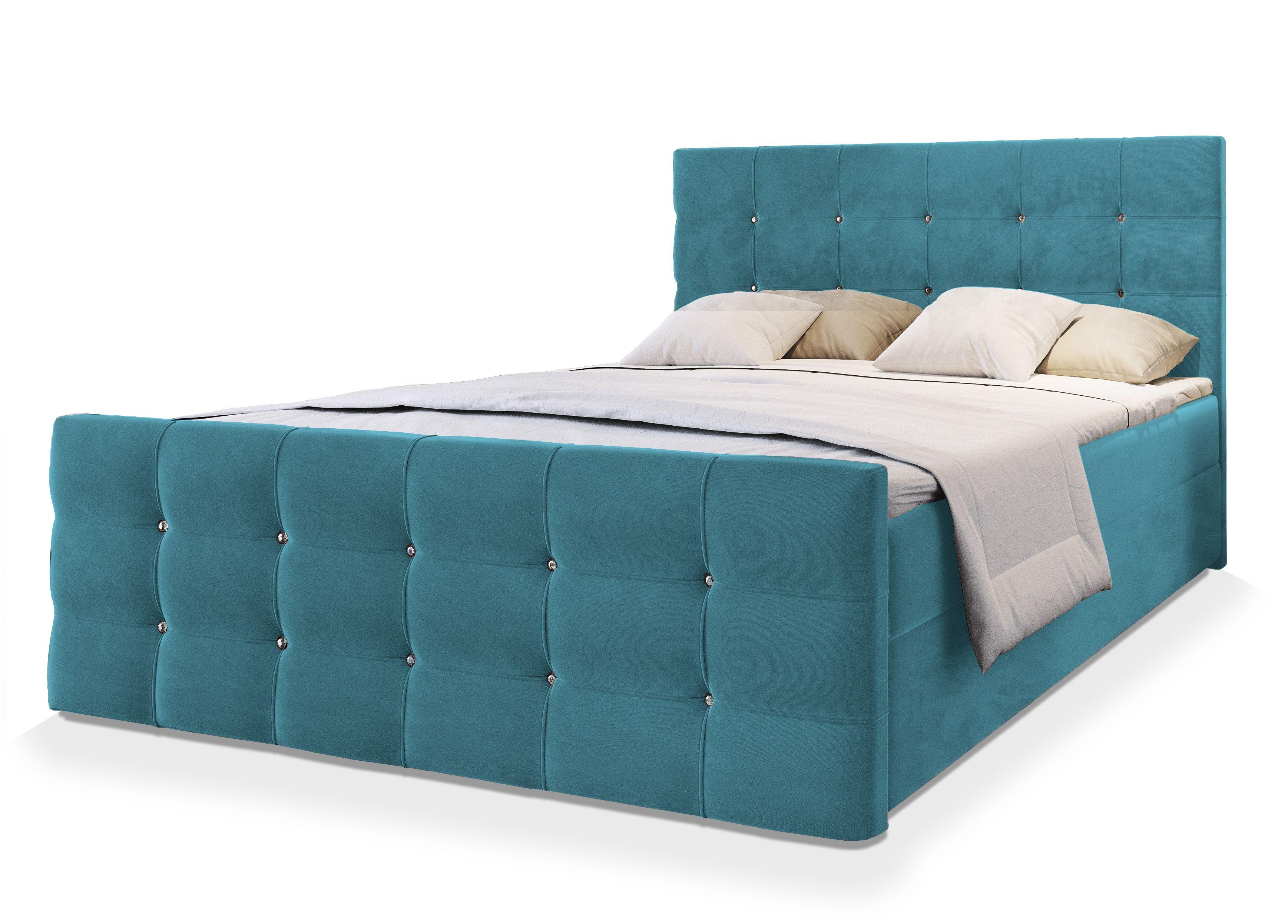 BOXBETT SLAT 140x200 cm mit Matratze und Topper - Blau - Blau, Holz (140/200cm) - MASSENO