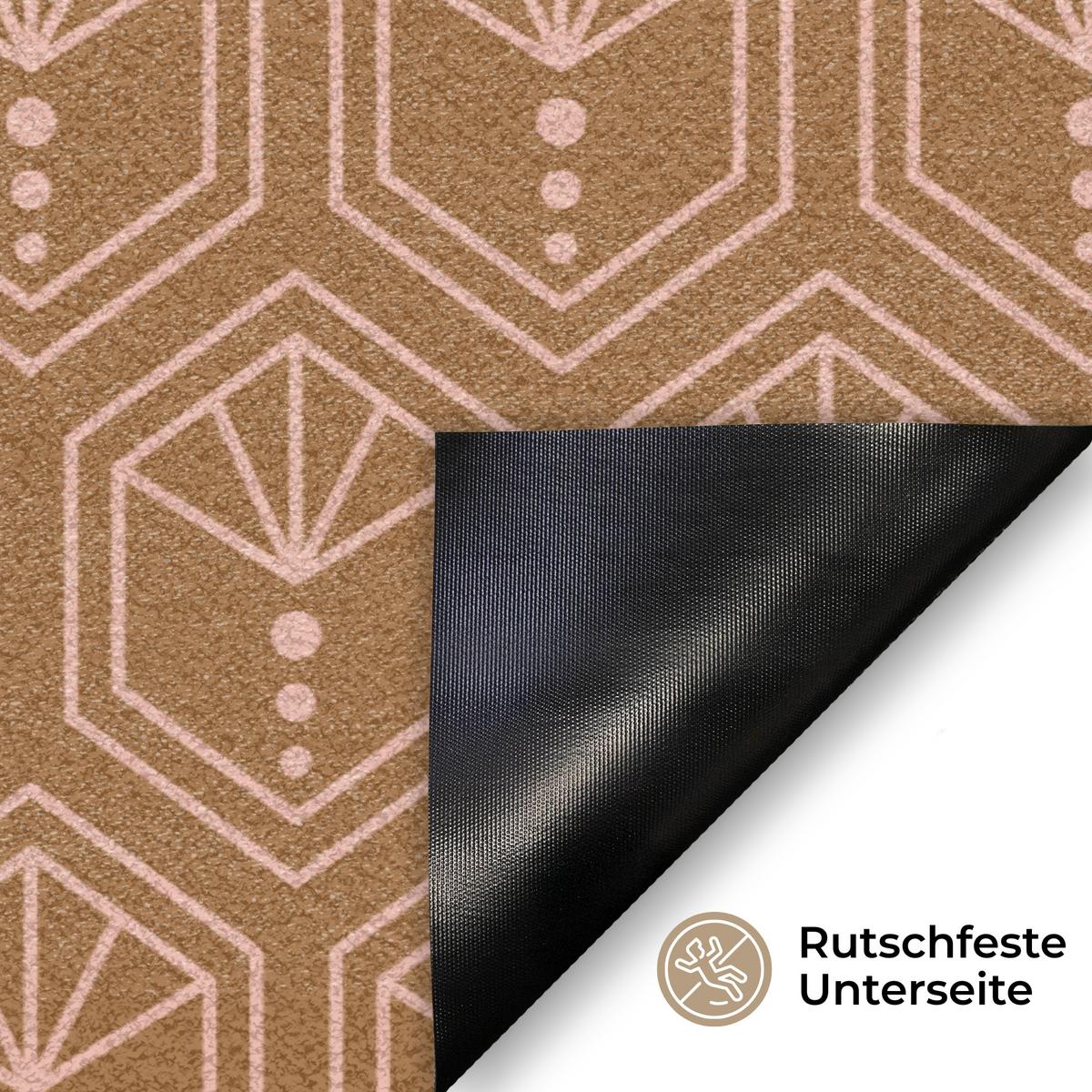 FUSSMATTE Braun - Rosa - Geometrisch - Gemustert Türmatte 60x40 cm - Braun, Kunststoff (60/0.4cm) - MuchoWow