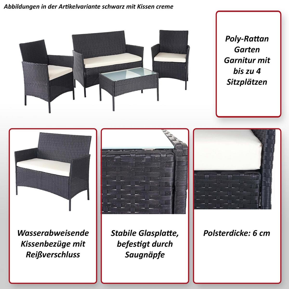 POLY-RATTAN GARNITUR Schwarz, Anthrazit - Anthrazit/Schwarz, Kunststoff - MCW