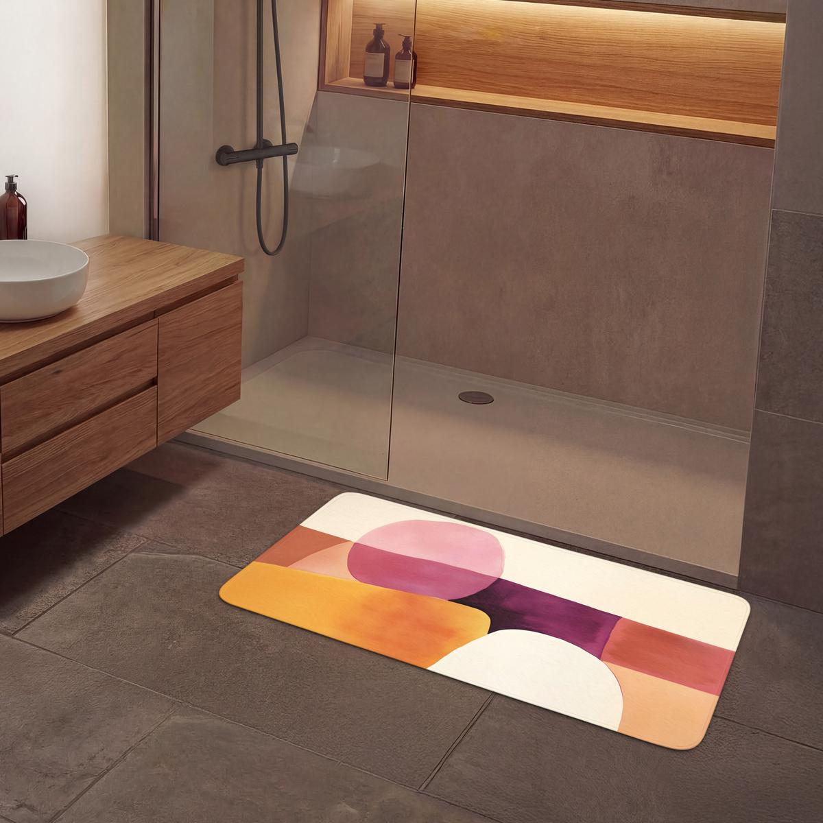BADEMATTE Formen - Abstrakt - Farbenfroh 120x60 cm - Terracotta, Textil (120/60cm) - OnlyWow