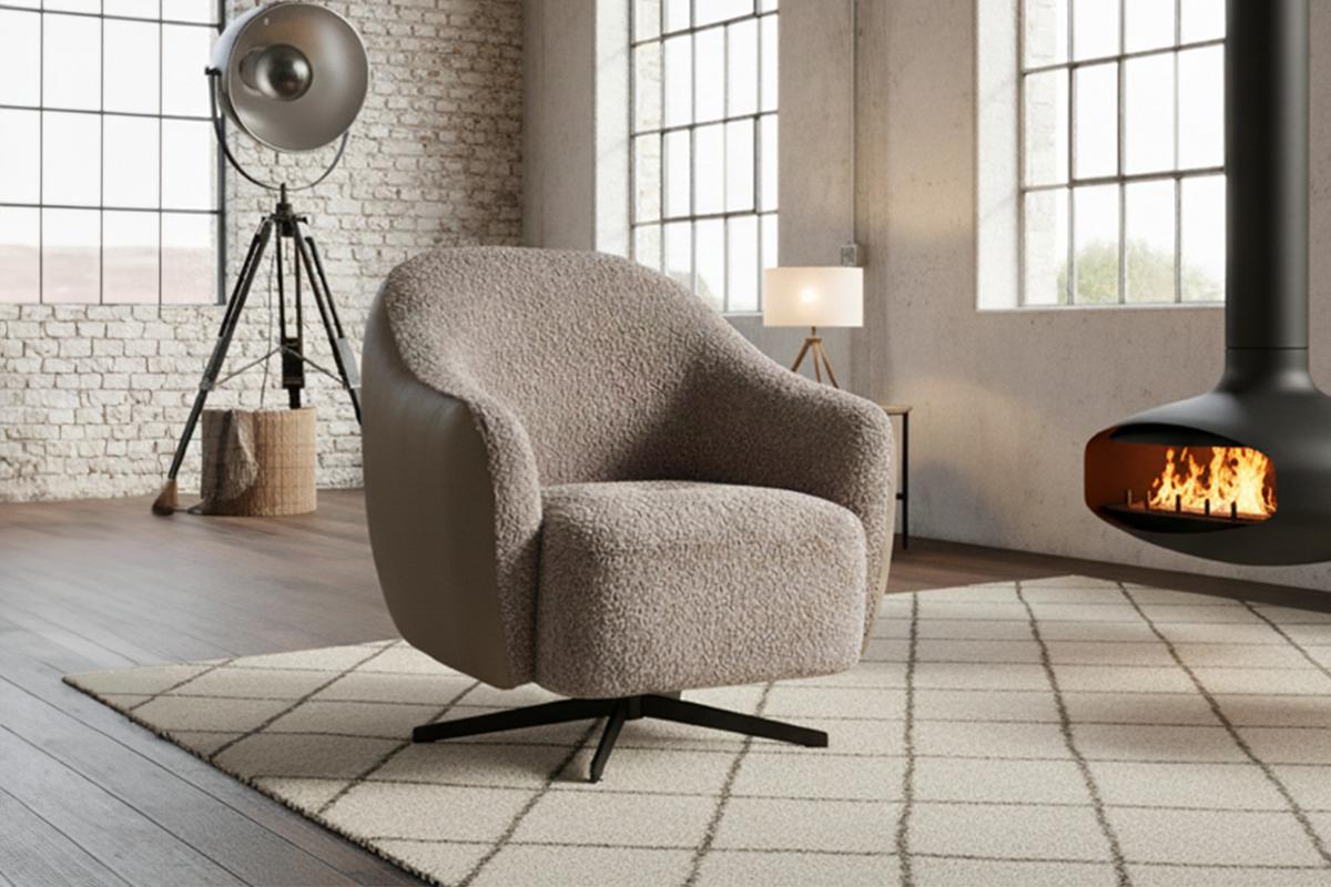 DREHSESSEL BRITTO Taupe Bouclé, Kunstleder Drehbar (360°) - Taupe/Schwarz, Textil/Metall (81/85/83cm) - KAWOLA
