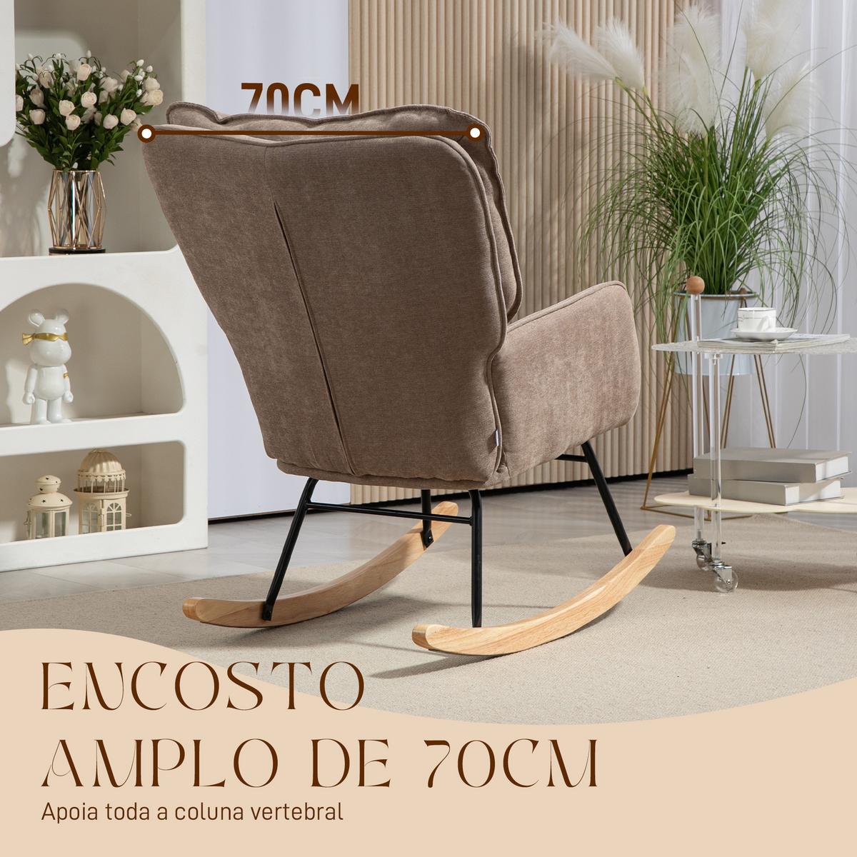 SCHAUKELSTUHL Schwingsessel Armlehnsessel mit Chenilleoptik für Schlafzimmer - Braun/Naturfarben, Holz/Textil (98.5/97/71cm) - HOMCOM