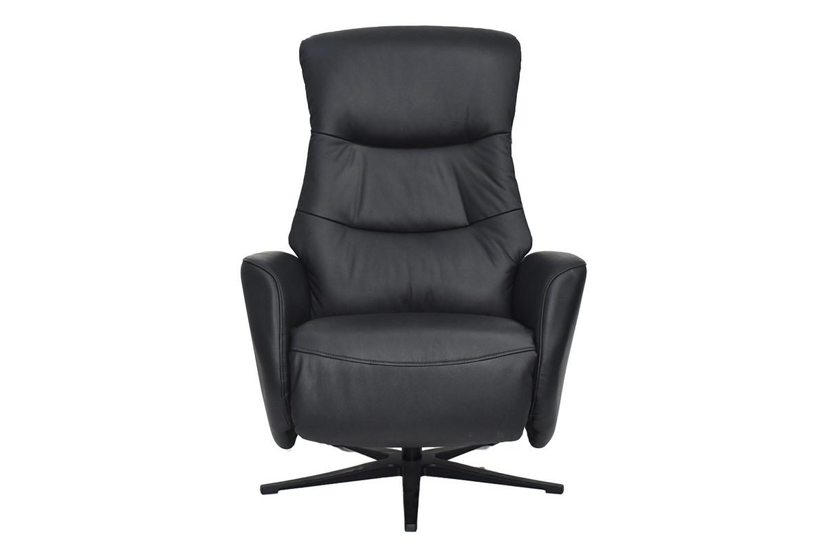 RELAXSESSEL SARI Schwarz Leder Relaxfunktion - Schwarz, Leder/Metall (77/108/89cm) - KAWOLA