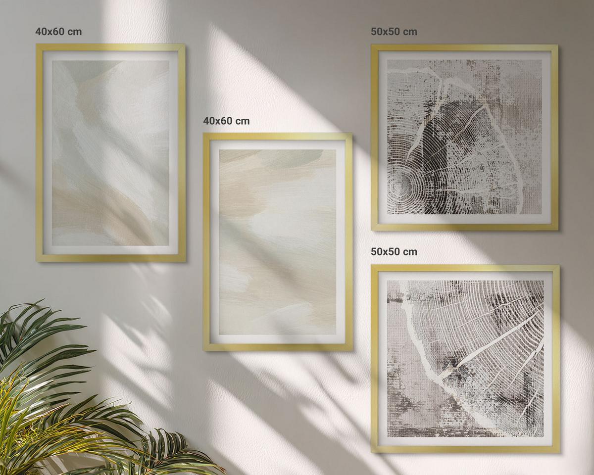 BILDER SET 4er Set - 50x50 cm & 40x60 cm Goldrahmen - Minimalismus der Farbstruktur - Goldfarben, Kunststoff (50/50cm) - TULUP