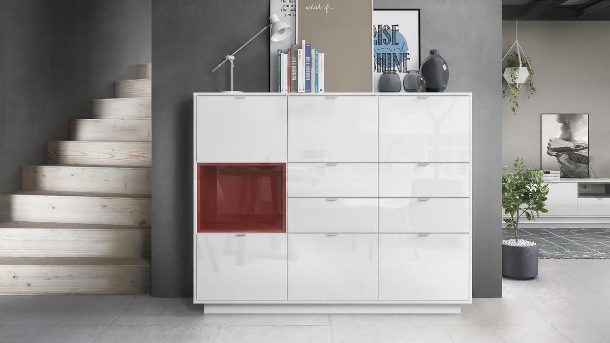 HIGHBOARD Metro Einsatz in Bordeaux Hochglanz - Bordeaux, Holzwerkstoff (153/123/37cm) - Vladon