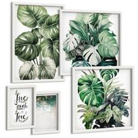 BILDER SET 5er Set - 50x50 cm & 20x30 cm & 40x60 cm Weißer Rahmen - Blattpflanzen leben, lachen, lieben - Weiß, Kunststoff (40/60cm) - TULUP