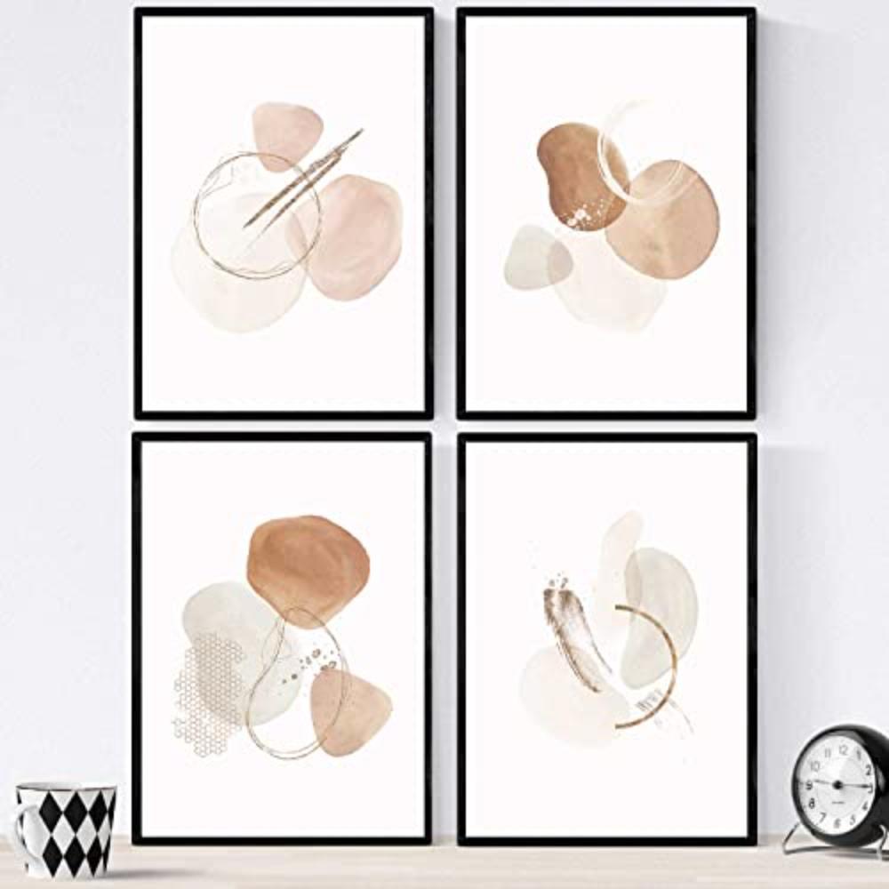 POSTER Set mit 4 Kunst Folien mit abstrakten Formen und Figuren A3 Schwarzer Rahmen - Schwarz, Papier (29.7/3cm) - Nacnic