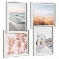 BILDER SET 4er Set - 50x50 cm & 40x60 cm Weißer Rahmen - Pflanzen, Meereswellen, Aussicht, Häuser - Weiß, Kunststoff (50/50cm) - TULUP