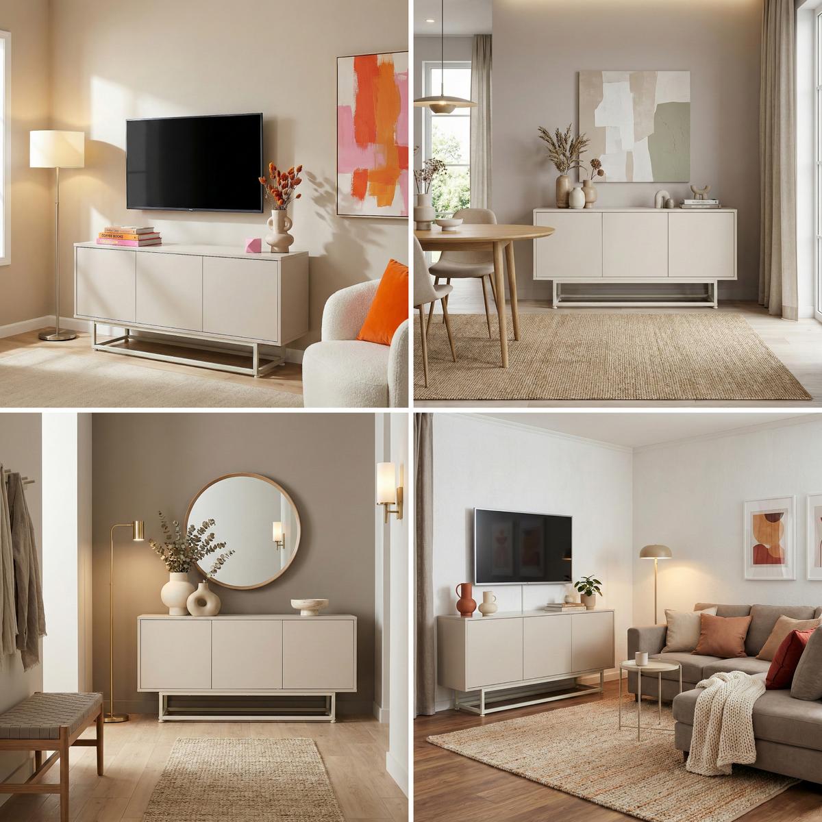 SIDEBOARD Boxholm - Beige, Holzwerkstoff/Metall (120/55/30cm) - [en.casa]