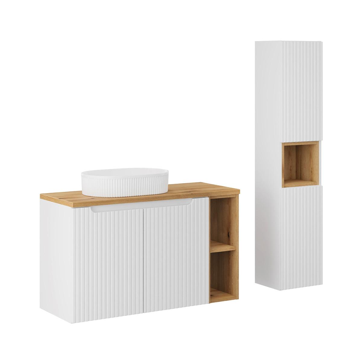BADMÖBEL 100.4cm Riva 2er-Set Weiß und Holz - Weiß, Holzwerkstoff (100.4/59.5/40cm) - Petits-meubles