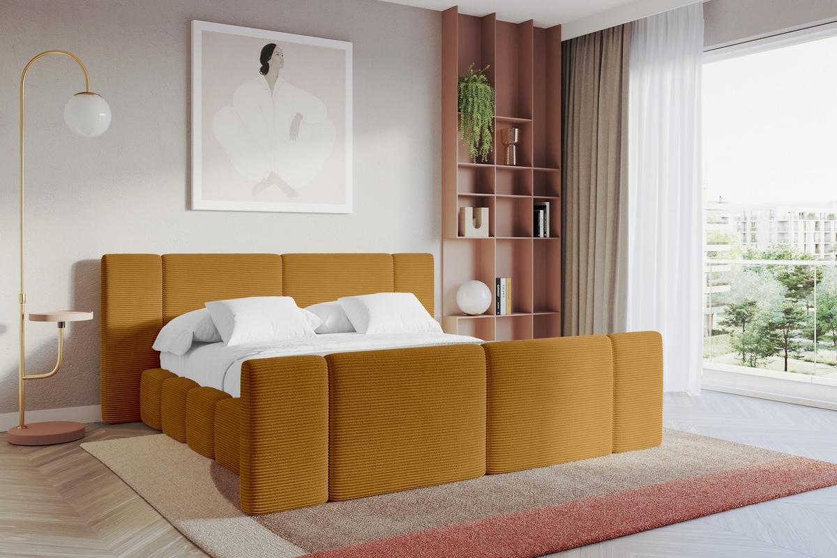 POLSTERBETT mit Bettkasten, Fußteil und Lattenrost, Boxbett ohne Matratze - NILO-Z 160x200 Senfgelb - Currygelb, Holzwerkstoff/Textil (160/200cm) - ALTDECOR