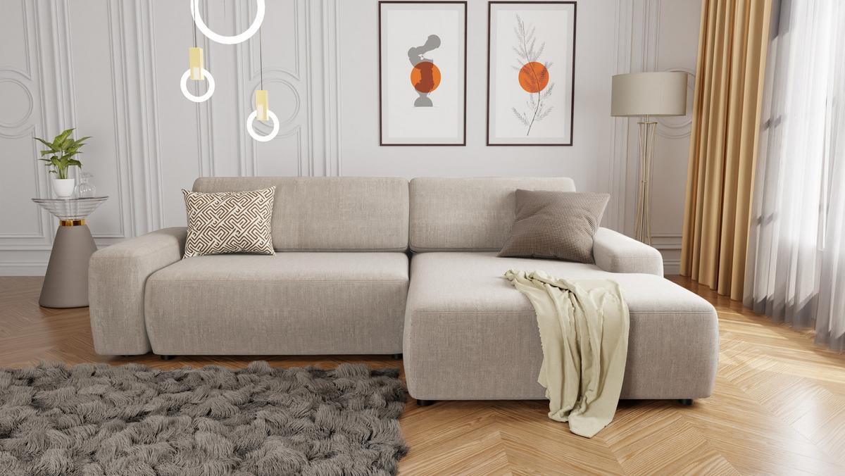 ECKSOFA Lopez Beige Samt-Stoff - Beige/Schwarz, Holz/Kunststoff (264/162cm) - S-Style Möbel
