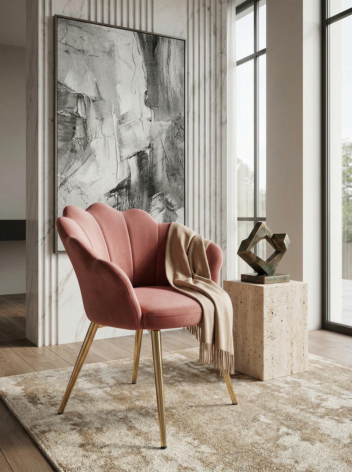 ESSZIMMERSTUHL Samtbezug mit Metallgestell Skandinavisch gepolstert, Rosa 53x48x80 cm - Pink/Goldfarben, Textil/Metall (53/80/48cm) - KADIMA DESIGN