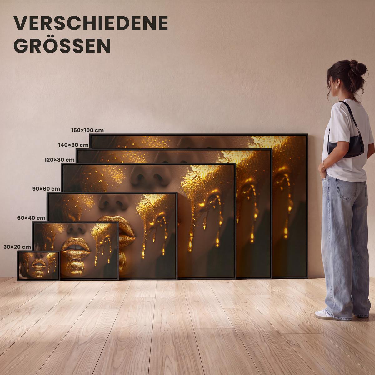 LEINWAND Bilder mit Rahmen - Frau - Gold - Luxus - Porträt - 60x40 - Goldfarben, Textil (60/40cm) - MuchoWow