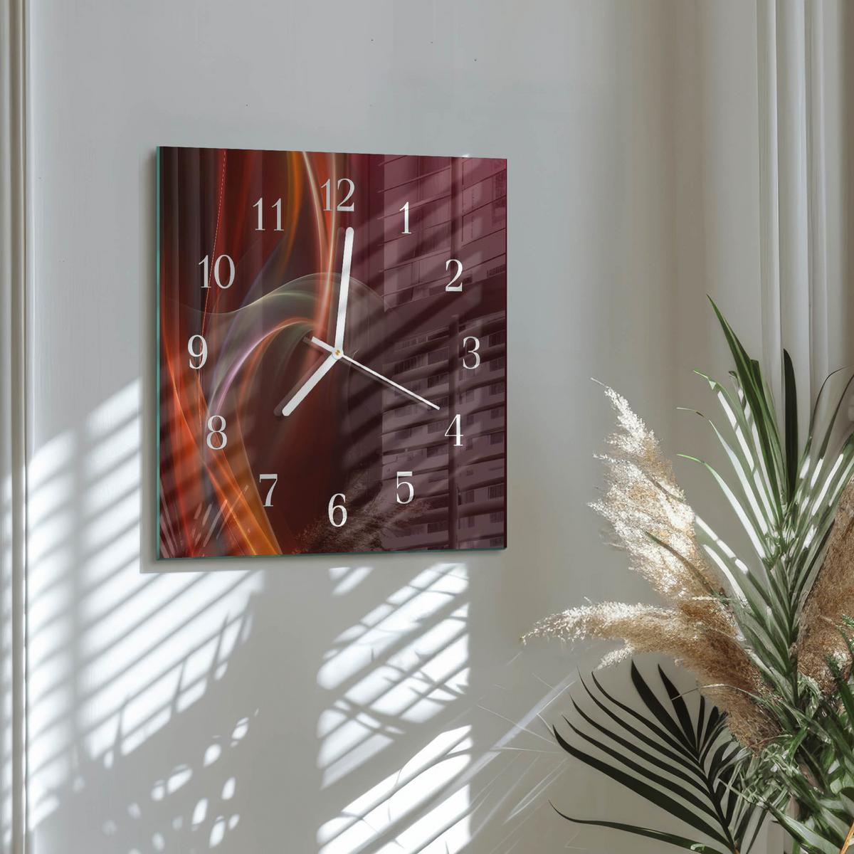 WANDUHR aus Glas 30x30 cm - Abstrakte Linien - Rot, Glas (30/30/0.4cm) - TULUP