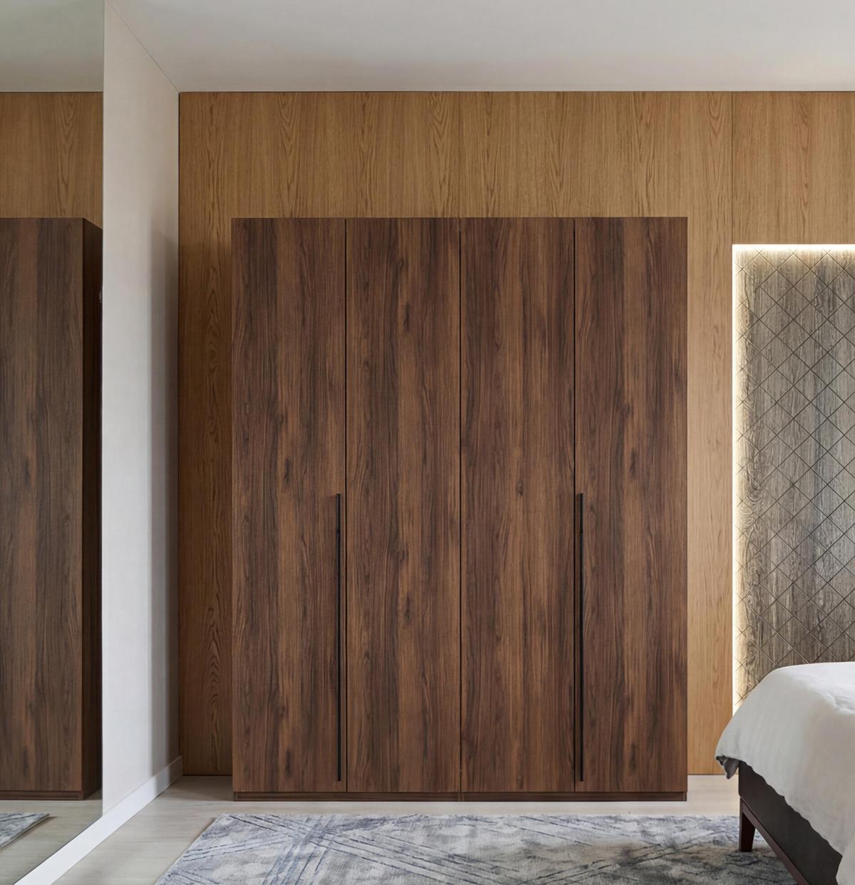 FALTTÜRENSCHRANK Omodeo 200 cm breit in Warmia-Nussbaum – mit WingLine-Falttüren - Walnussfarben, Holzwerkstoff (200/240/58cm) - AX Living
