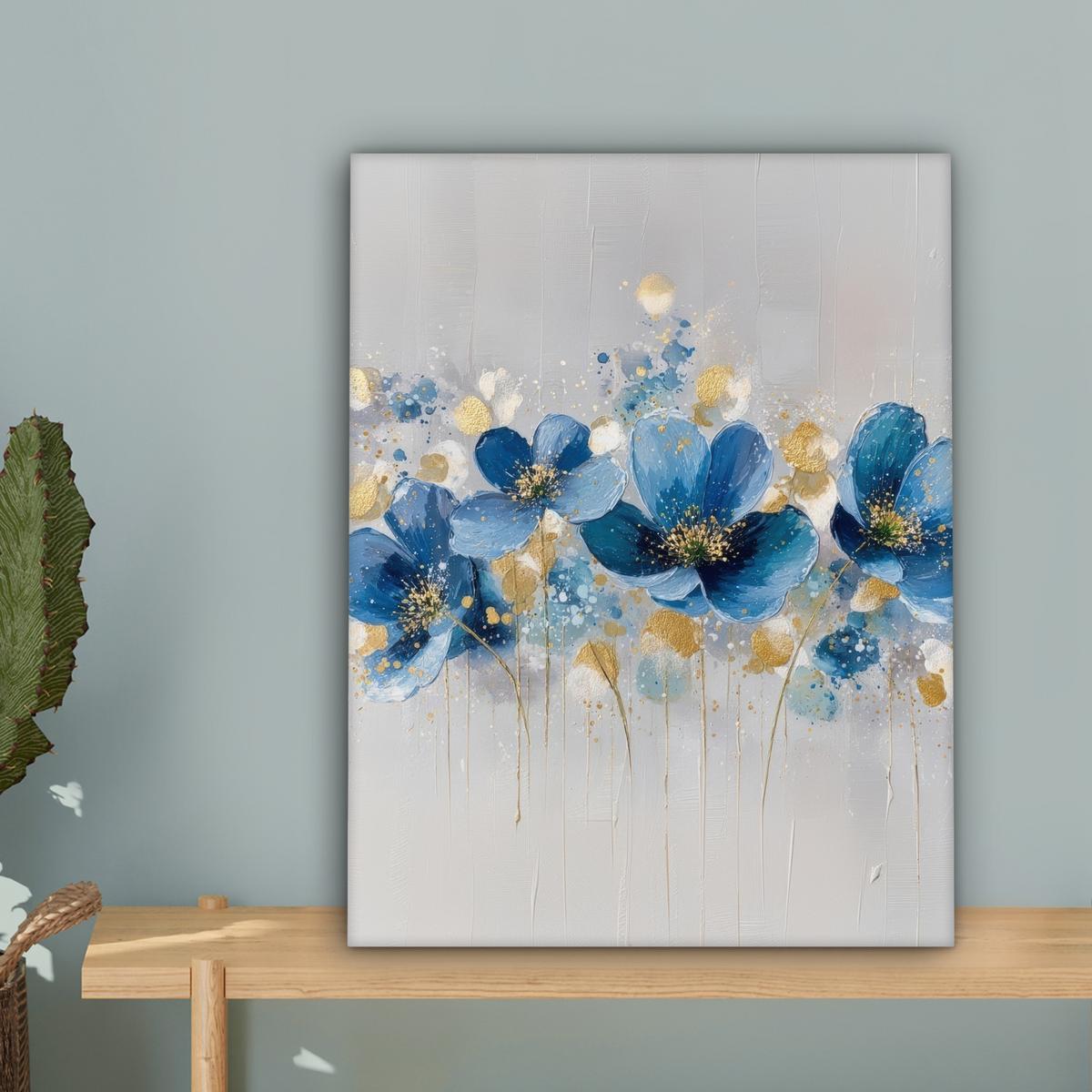LEINWANDBILD Blumen - Blau - Abstrakt Room Decor 30x40 cm - Hellgrau, Textil (30/40cm) - MuchoWow