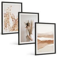 BILDER SET 3er Set - 40x60 cm Schwarzer Rahmen - Rustikale Boho-Blumenmotive - Schwarz, Kunststoff (40/60cm) - TULUP