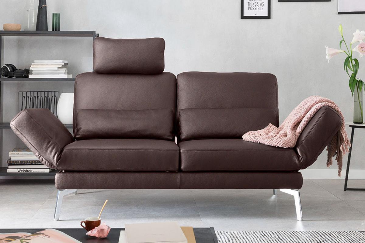 LEDERSOFA HURRICANE Braun Leder - Silberfarben/Braun, Leder (170/87/141cm) - KAWOLA