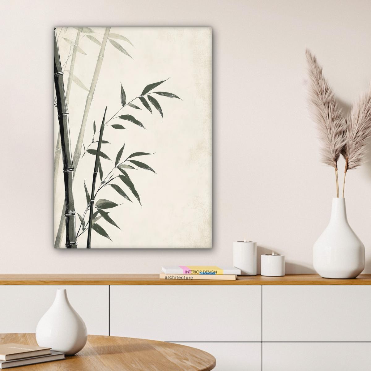 LEINWANDBILD Japandi - Bambus - Beige Wandbild Wohnzimmer 60x80 cm - Eukalyptusholzfarben, Textil (60/80cm) - MuchoWow