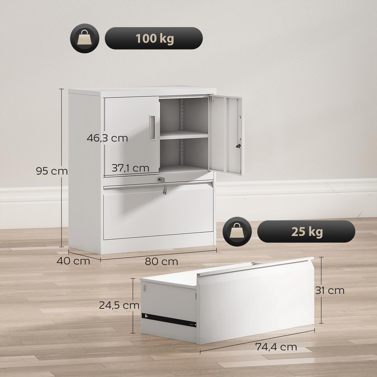 AKTENSCHRANK Stahl Weiß - Weiß, Metall (40/95/80cm) - HOMCOM
