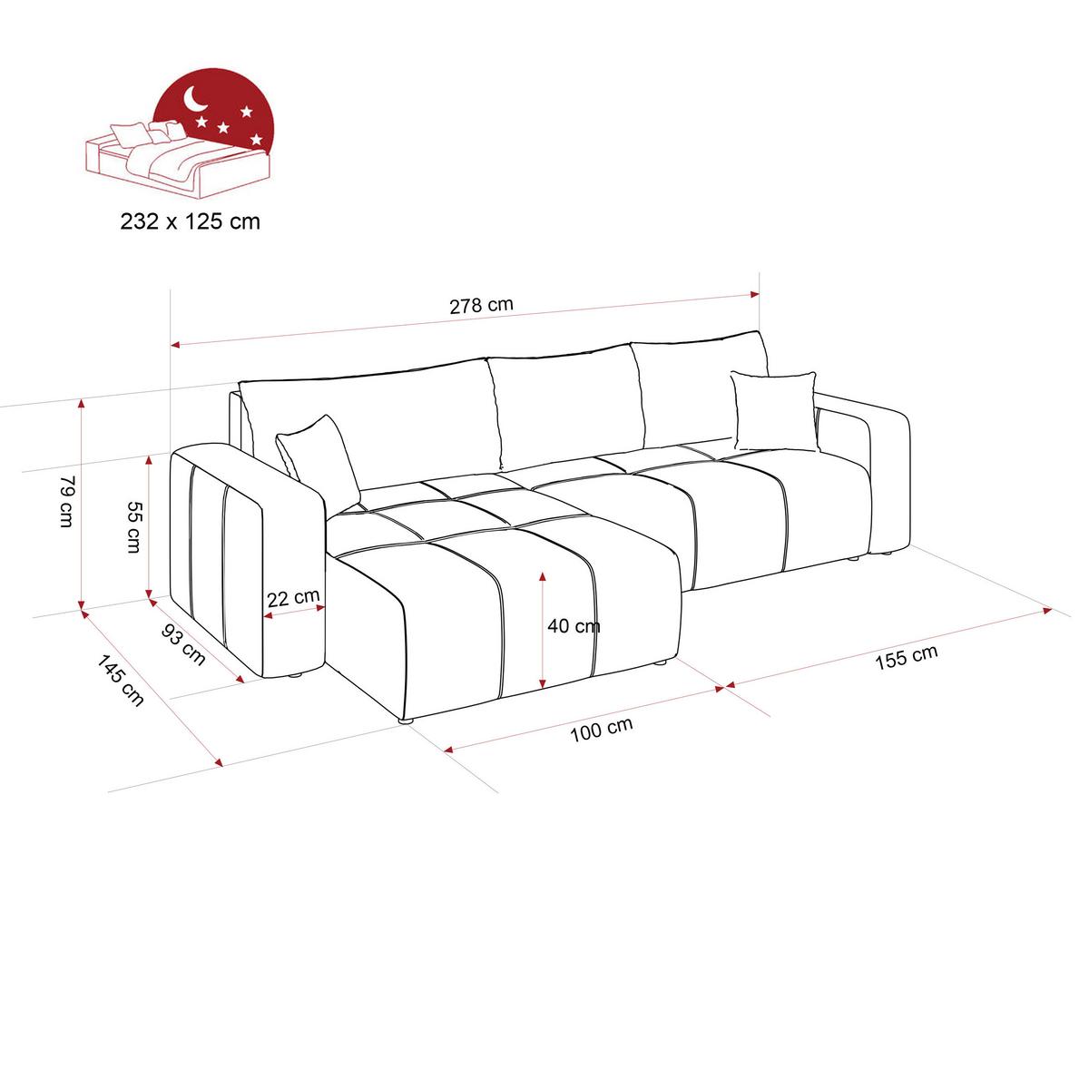 ECKSOFA XL Velours mit Bettkasten und Schlaffunktion - Dunkelgrau, Holzwerkstoff/Textil (278/145cm) - Idohome