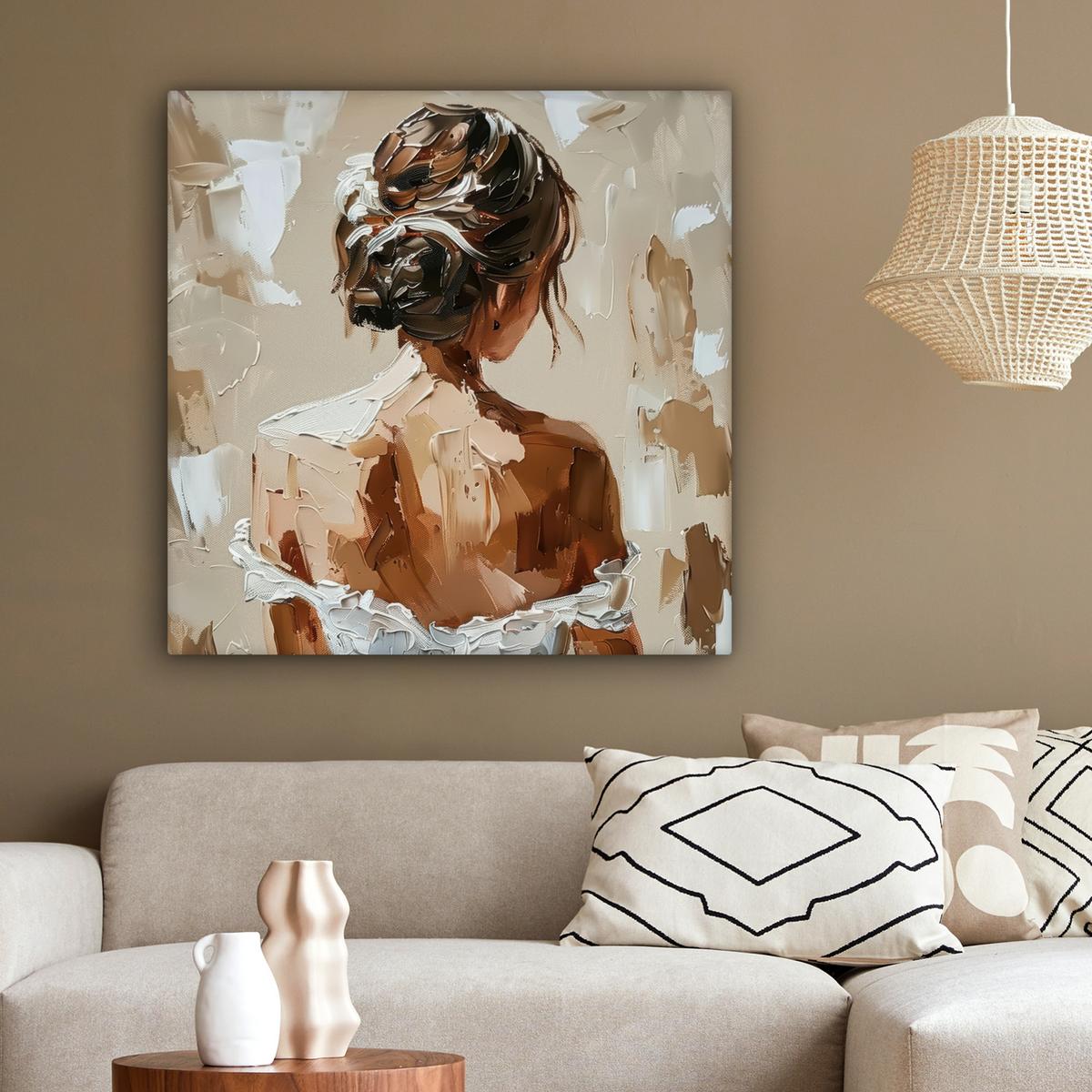 LEINWANDBILD Frau - Farbe - Abstrakt - Beige - Modern Deko Groß 90x90 cm - Sandfarben, Textil (90/90cm) - MuchoWow
